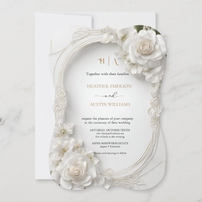 Invitation Bougainvillea Green Gold Mariage Art Nouveau Mucha (Devant)