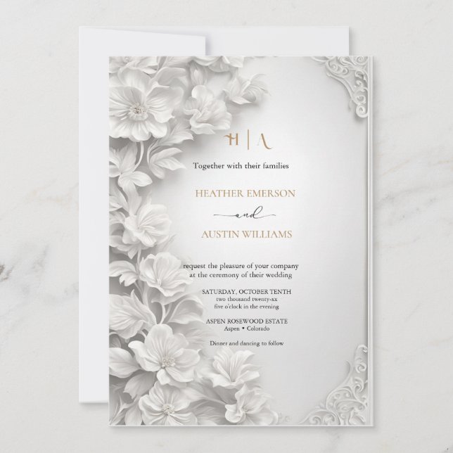 Invitation Bougainvillea Green Gold Mariage Art Nouveau Mucha (Devant)