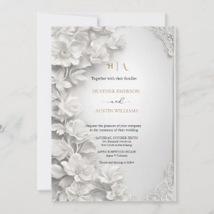 Invitation Bougainvillea Green Gold Mariage Art Nouveau Mucha
