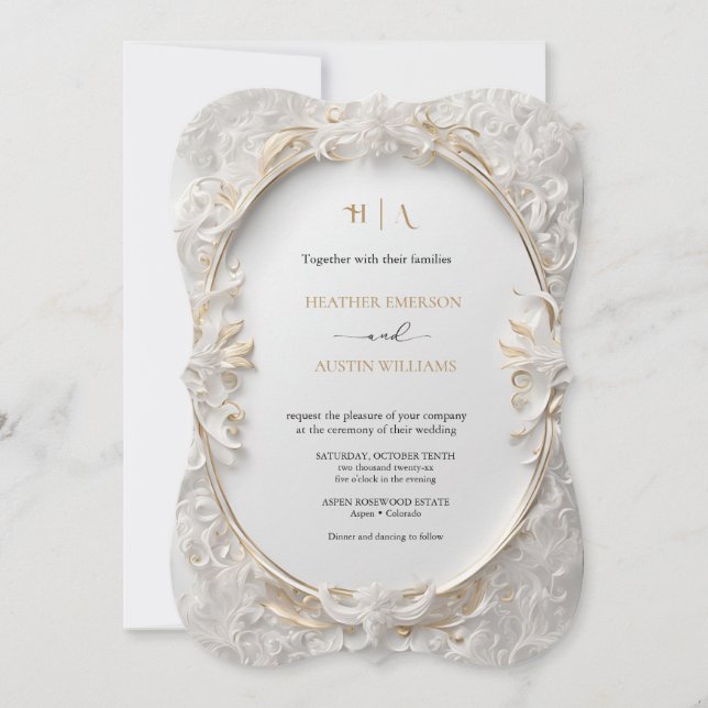 Invitation Bougainvillea Green Gold Mariage Art Nouveau Mucha (Devant)