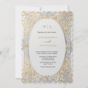 Invitation Bougainvillea Green Gold Mariage Art Nouveau Mucha