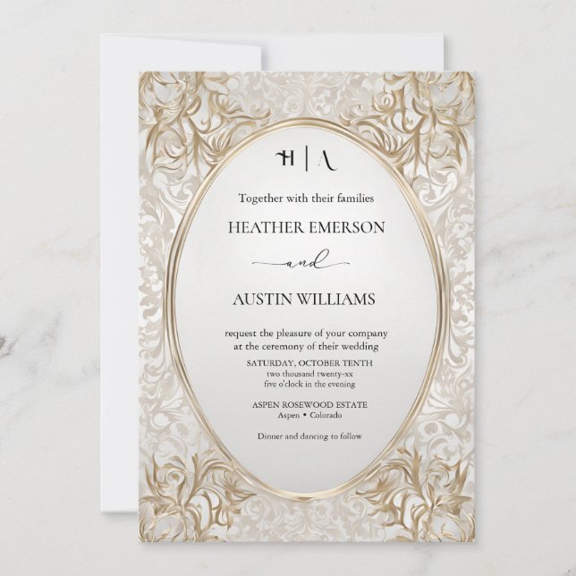 Invitation Bougainvillea Green Gold Mariage Art Nouveau Mucha (Devant)