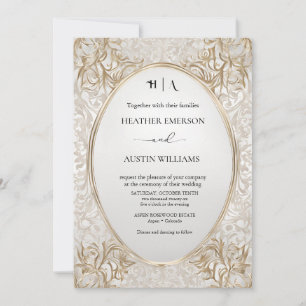 Invitation Bougainvillea Green Gold Mariage Art Nouveau Mucha