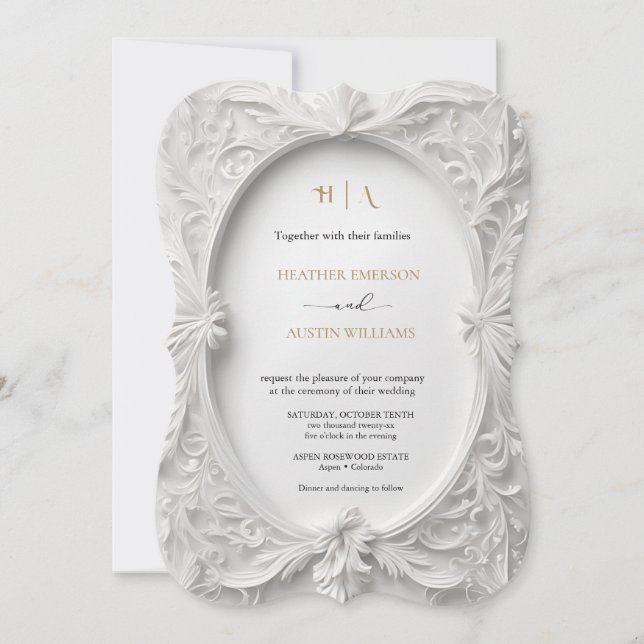 Invitation Bougainvillea Green Gold Mariage Art Nouveau Mucha (Devant)