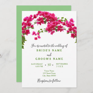 Invitation Bougainvillea tropical vert fuchsia mariage