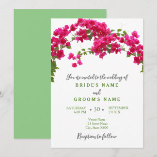 Invitation Bougainvillea tropical vert fuchsia mariage