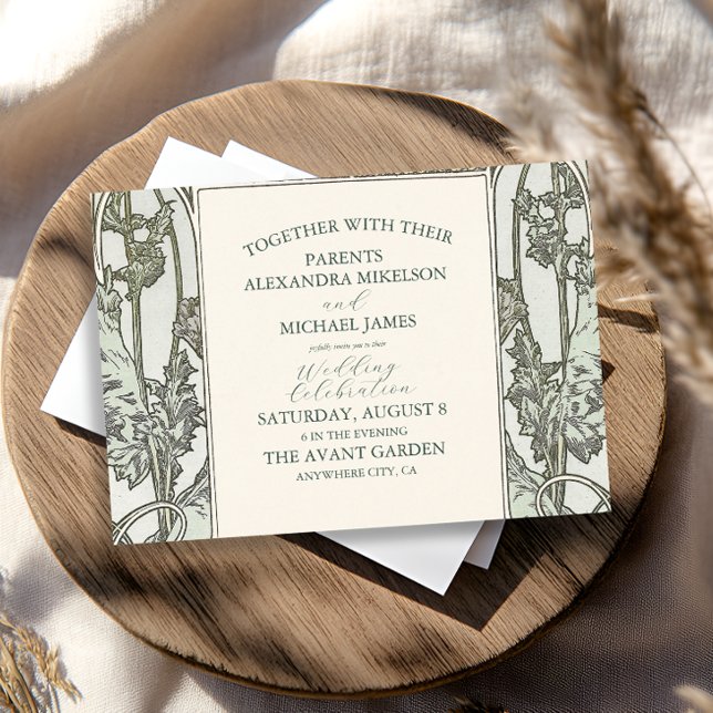 Invitation Bougainvillea Vert Art Nouveau Mucha Mariage (Créateur téléchargé)