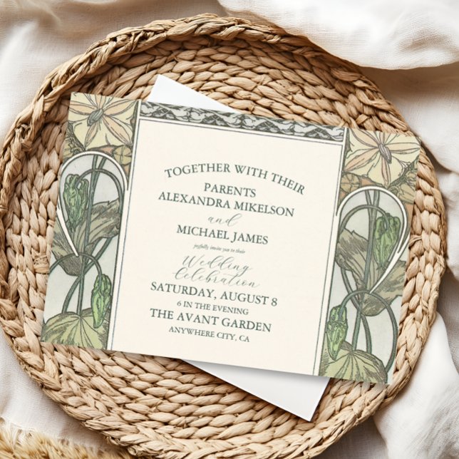 Invitation Bougainvillea Vert Art Nouveau Mucha Mariage (Créateur téléchargé)