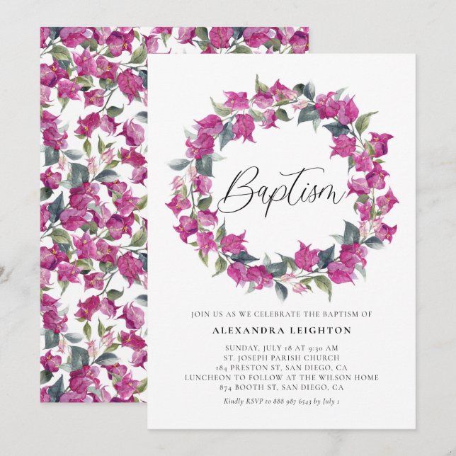 Invitation Bougainvilliers d'aquarelle pourpre (Devant / Derrière)