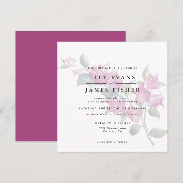 Invitation Bougainvilliers méditerranéens Mariages floraux ro (Devant / Derrière)