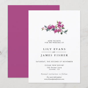 Invitation Bougainvilliers méditerranéens rose Sauvez la date