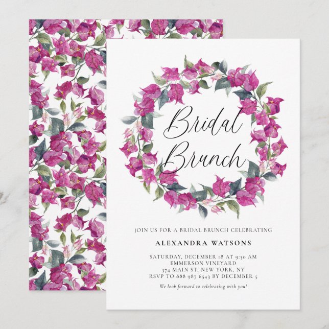 Invitation Bougainvilliers pourpres Brun nuptial (Devant / Derrière)