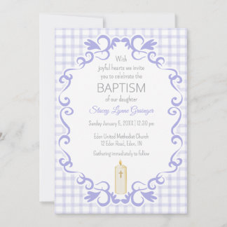 Invitation Bougie de baptême à carreaux défilée Iris 005