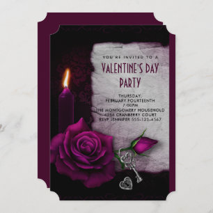 Invitation Bougie Rose gothique et serrure Saint-Valentin