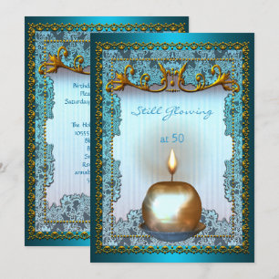 Invitation Bougie sarcelle or 50 ans toujours lumineuse