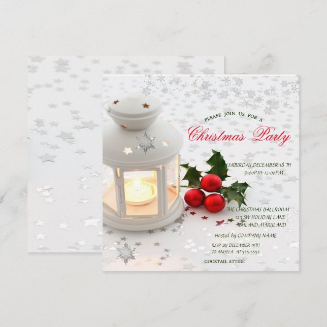 Invitation Bougie, Stars Fêtes Noël Fête corporative (Devant / Derrière)