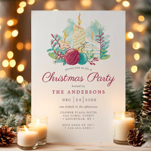 Invitation Bougies aquarelles festives Fête de Noël violet