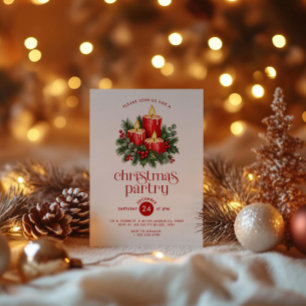 Invitation Bougies de Noël et Décoration de Fête de Houx