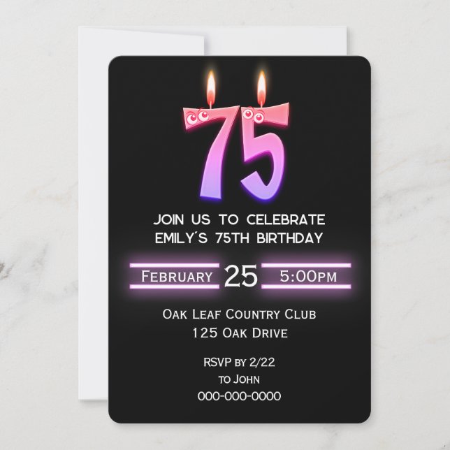 Invitation Bougies du 75e anniversaire (Devant)
