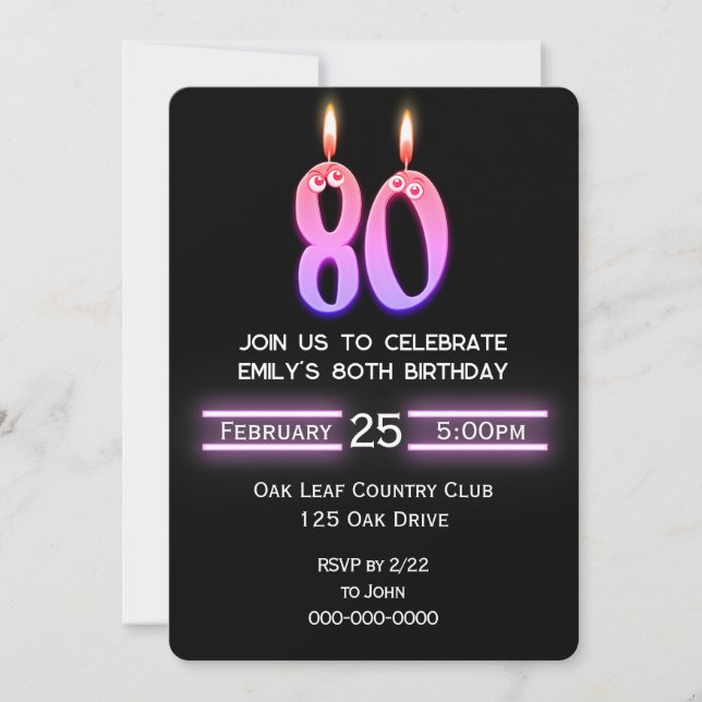 Invitation Bougies du 80e anniversaire (Devant)