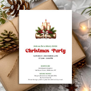 Invitation Bougies Élégantes Baies de Houx Fête de Noël