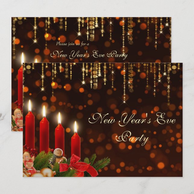 Invitation Bougies et lumières de Noël Réveillon du Nouvel An (Devant / Derrière)