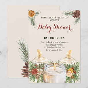 Invitation Bougies feuilles florales aquarelle baby shower
