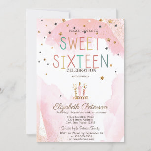 Invitation Bougies Mignonnes Étoiles Colorées Sweet 16