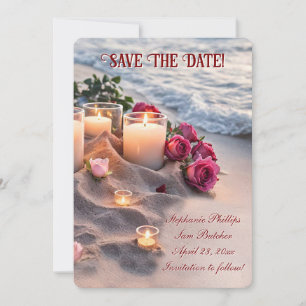 Invitation Bougies Roses de Plage Enregistrez la Date