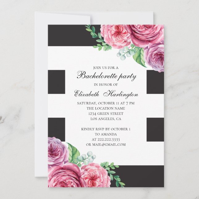 Invitation Bouho rose aquarelle fête de bachelortie florale (Devant)