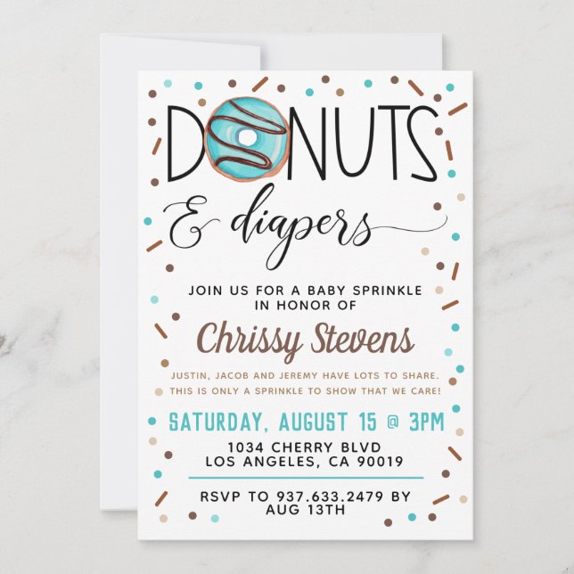 Invitation Bouillie de chocolat Donut Baby Sprinkor Shower In (Devant)