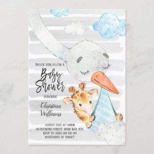 Invitation Bouilloire et Giraffe Cub Garçon Baby shower bleu 