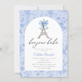 Invitation Boujour Bebe Paris Toile Baby shower bleu