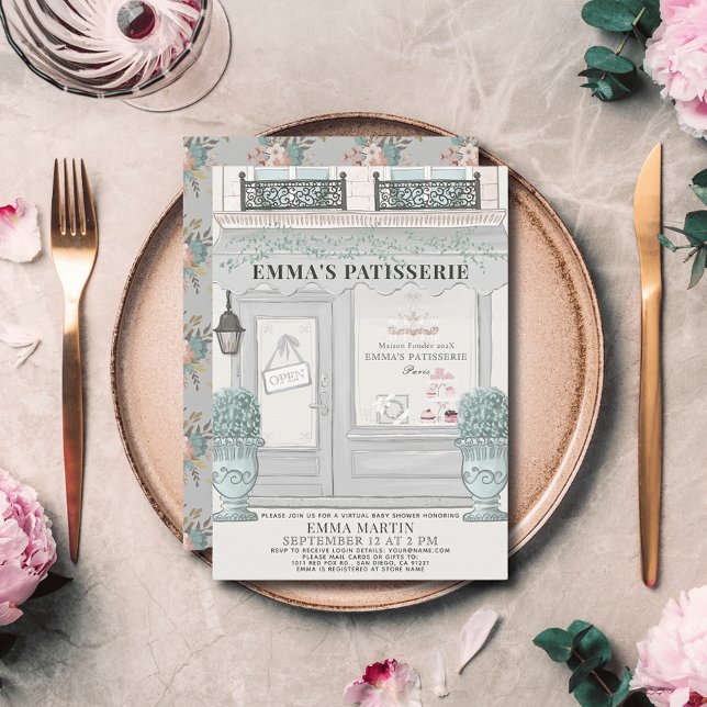 Invitation boulangerie française pâtisserie Gris Baby shower  (Créateur téléchargé)