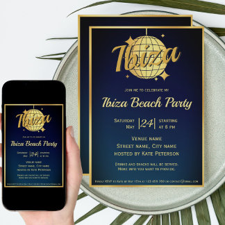 Invitation Boule à facettes disco dorée thème Ibiza eivissa p