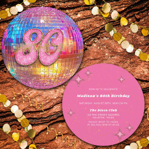 Invitation Boule à facettes disco paillettes or rose pour fêt