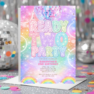 Invitation Boule à facettes pastel arc-en-ciel Deuxième anniv