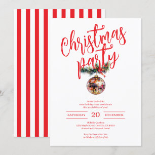 Invitation Boule à facettes pour fête de Noël rouge et blanc