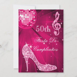 Invitation Boule à facettes rose disco scintillante Talons 50