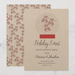 Invitation Boule à neige Kraft pour fête de Noël avec brindil