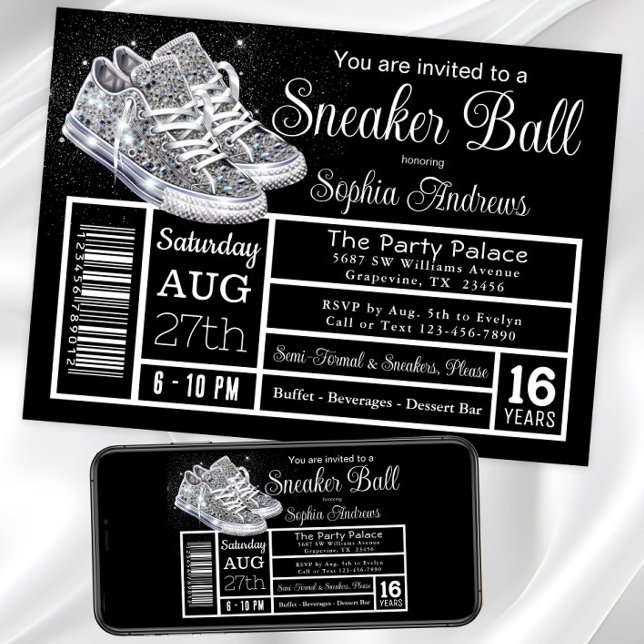 Invitation Boule Basket Diamond Anniversaire (Diamond sneakers sneaker ball invitation. Instant download and printed invitations available.)