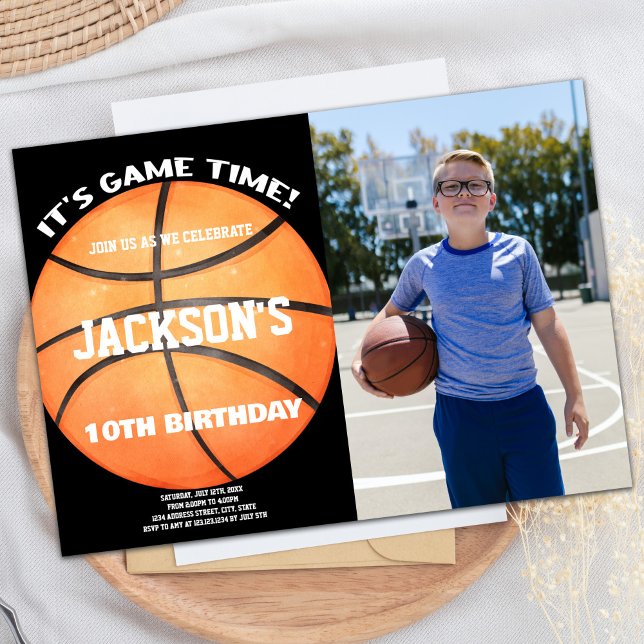 Invitation Boule complète noir photo Basket Ball Blanc (Full Ball Black Photo Basketball Ball White Invitation)