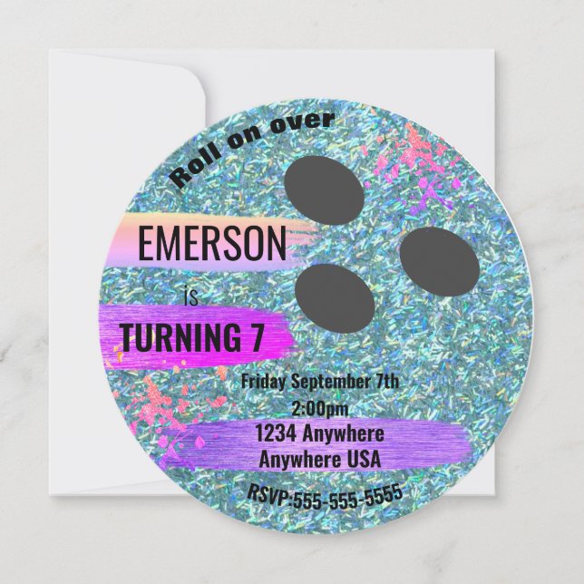 Invitation BOULE de BOWLING de parties scintillantes, (Devant)