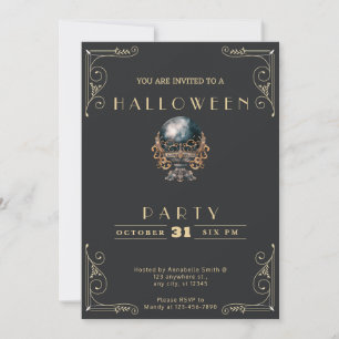 Invitation Boule de cristal noire et or Halloween