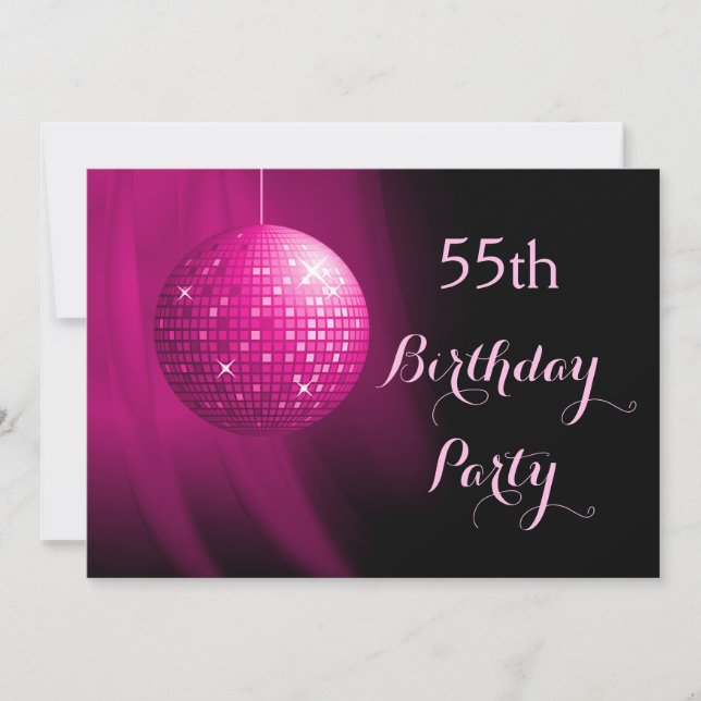 Invitation Boule de disco Hot Pink Party 55e anniversaire (Devant)