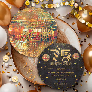 Invitation Boule de disco Or Noir Anniversaire Doré 75e Fête 