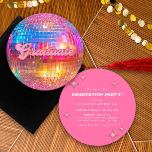 Invitation Boule de disco rétro à paillettes rose vif pour so