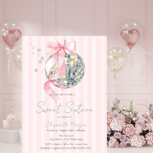 Invitation Boule de disco rétro Arc-en-ciel rose Sweet 16
