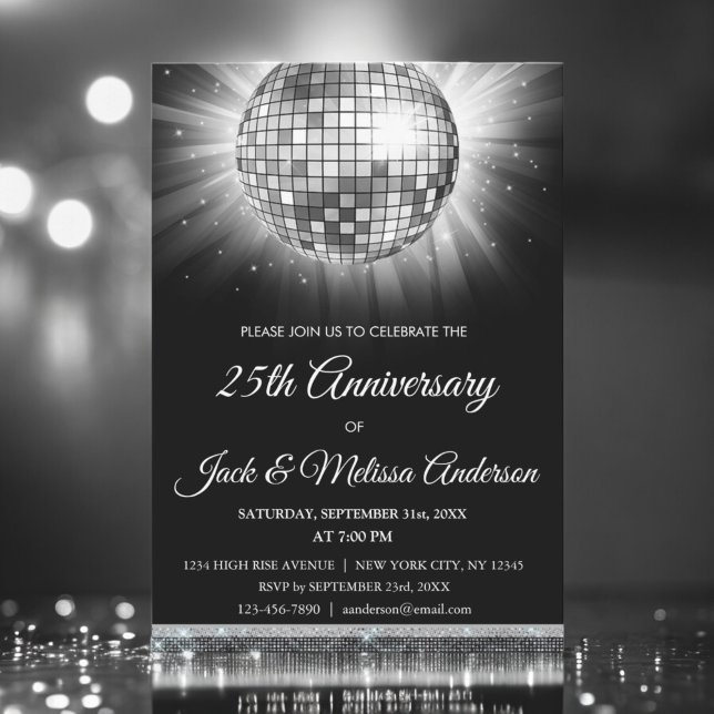 Invitation Boule de discothèque argentée pour fête d'annivers (Créateur téléchargé)