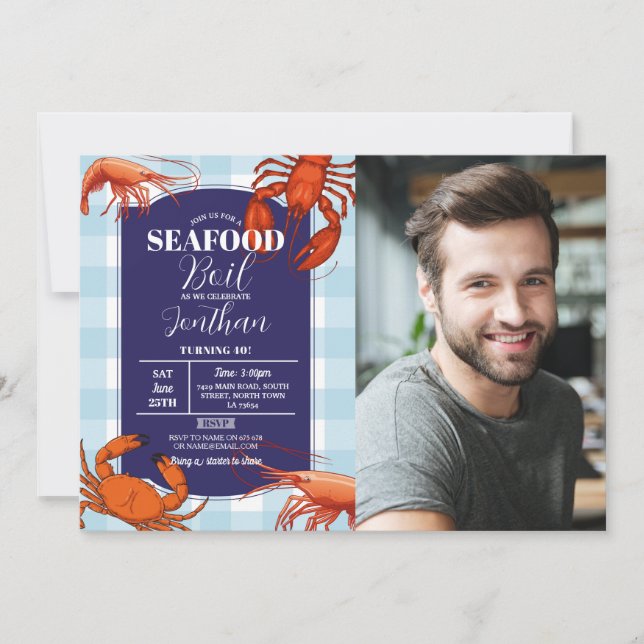 Invitation Boule de fruits de mer Anniversaire Crabe Fête cre (Devant)